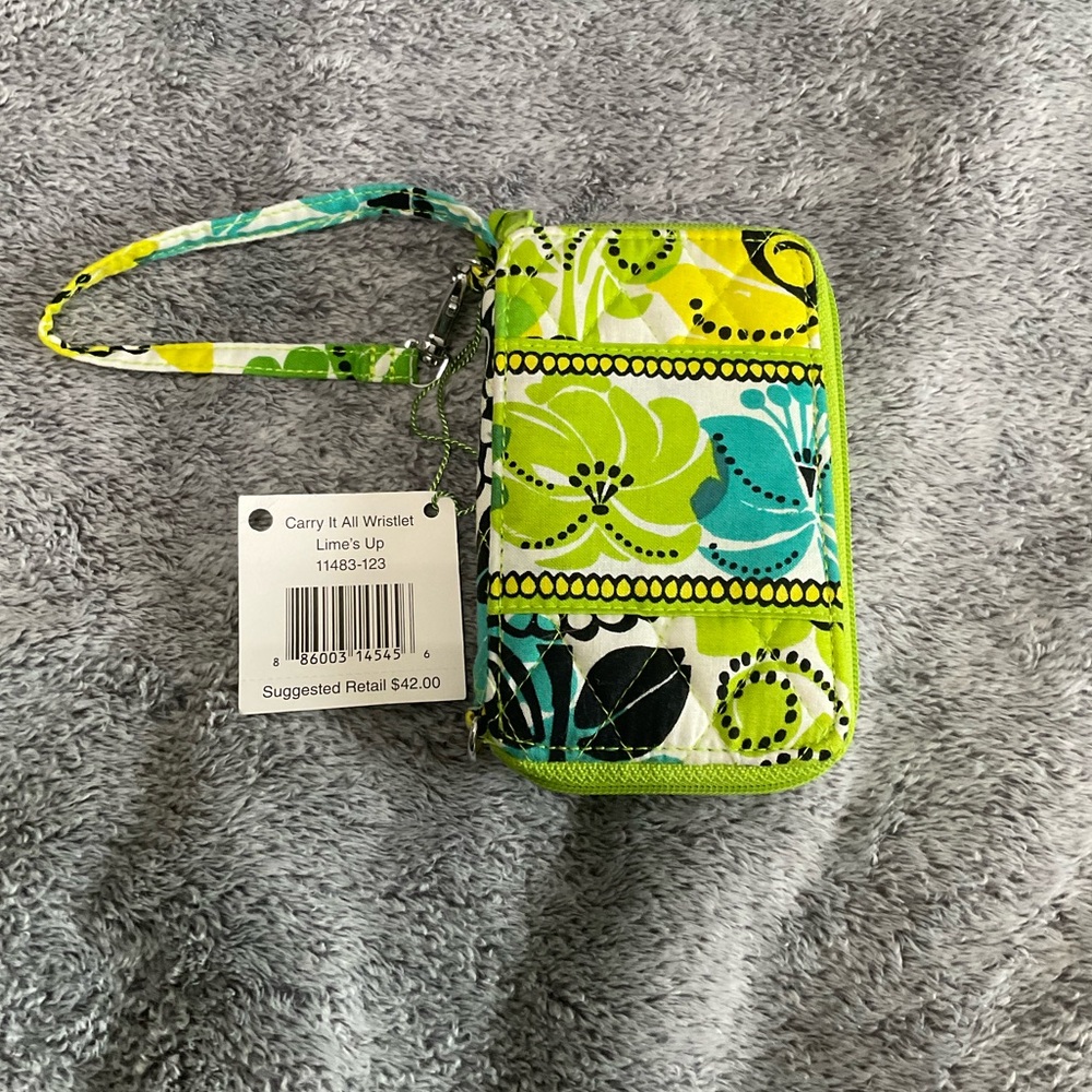 Vera Bradley Lime and Blue Floral Wristlet